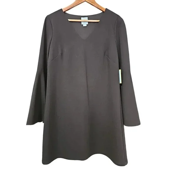 CeCe Lizzie Bell Sleeve Sheath Dress Rich Black Size 8 NWT - Picture 3 of 9